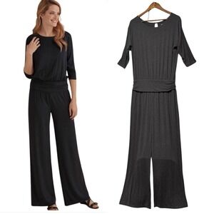 Soft Surroundings Jumpsuit Womens M Wide Leg 3/4 Sleeve Modal Knit Stretchy Prep